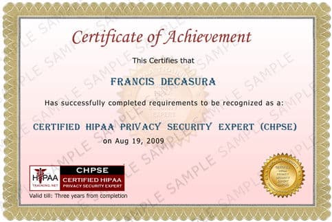 Certified HIPAA Privacy Security Expert Certificate