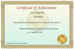HIPAA Group Health Plans Course Certificate