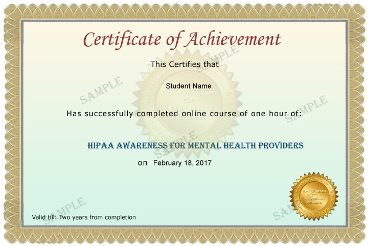 Mental Health Providers HIPAA Awareness Course