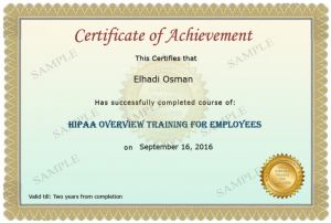 HIPAA Overview Training Certificate