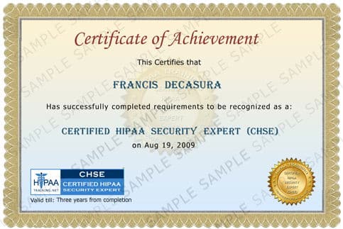 Certified HIPAA Security Expert Certificate