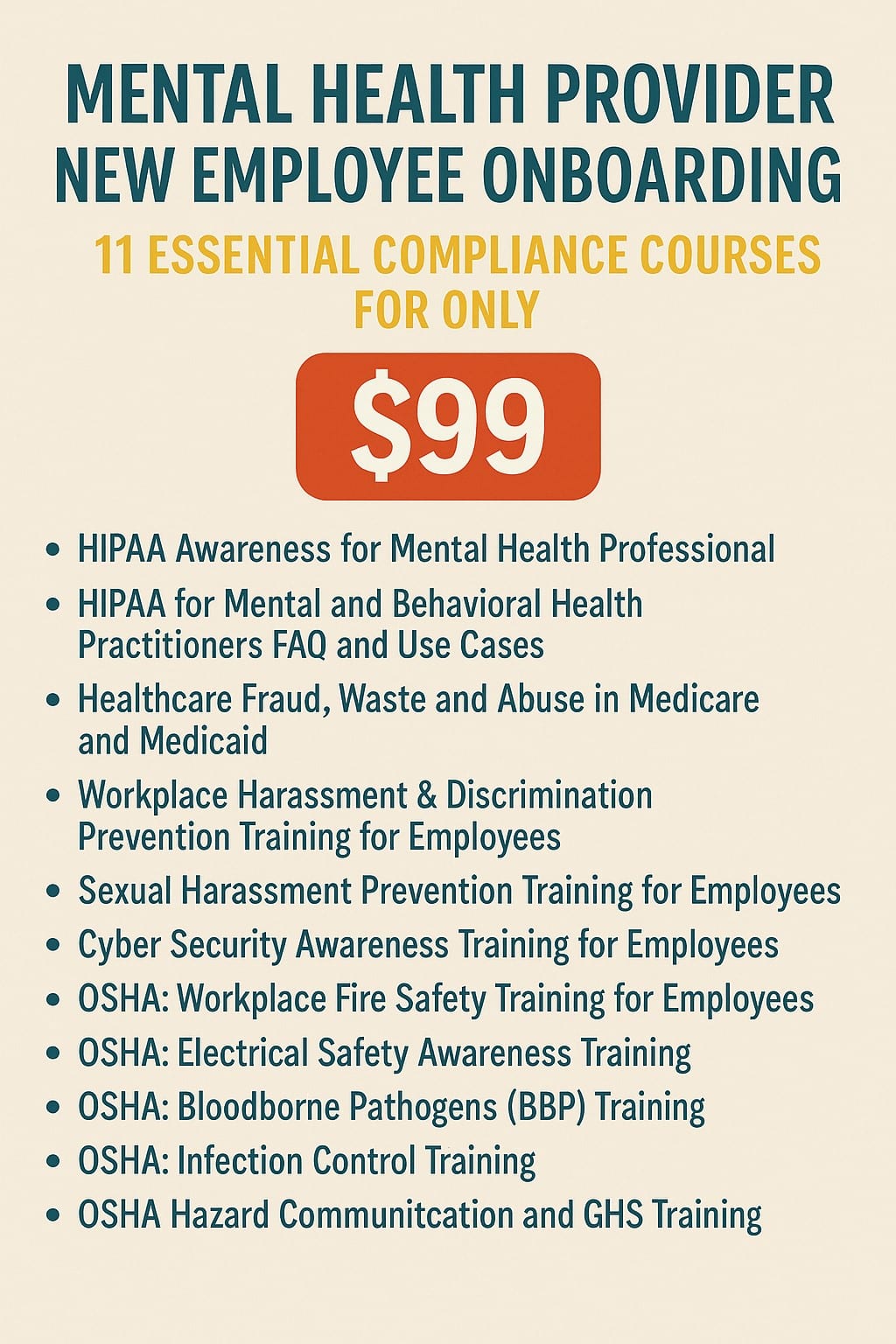 Comprehensive Compliance Training Bundle for Students, Interns, and New Mental Health Employees