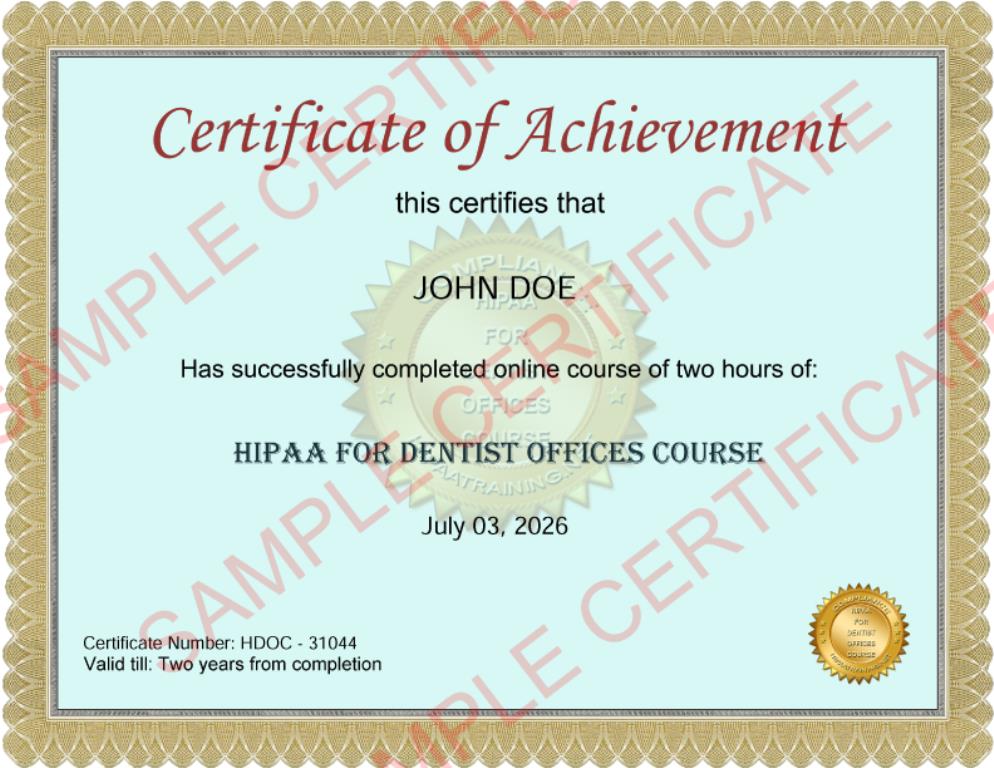HIPAA-for-Dentist-Offices-Course-Certificate